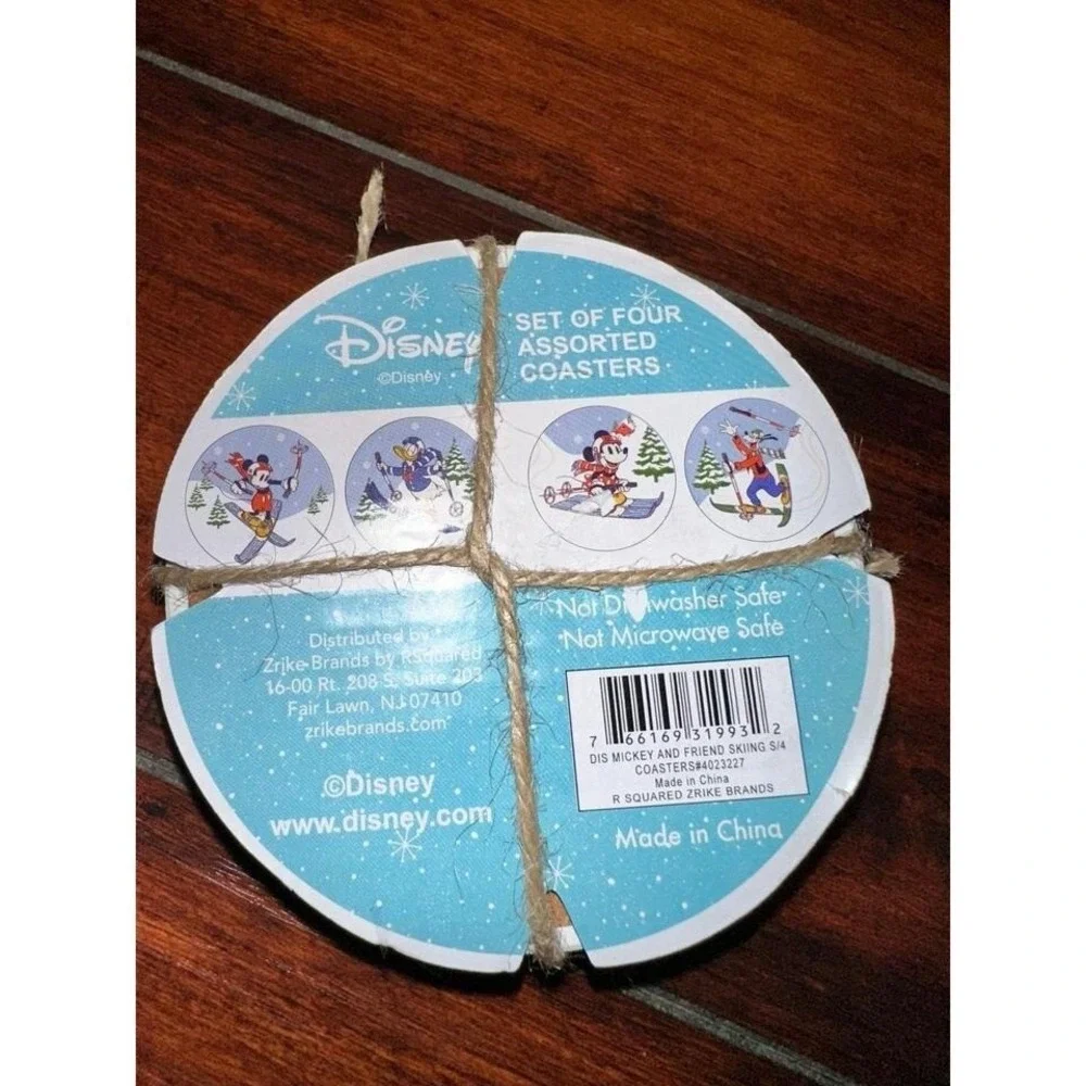 New‎ 4 pack Holiday Mickey Mouse and Friends drink coasters skiing by ZRIKE